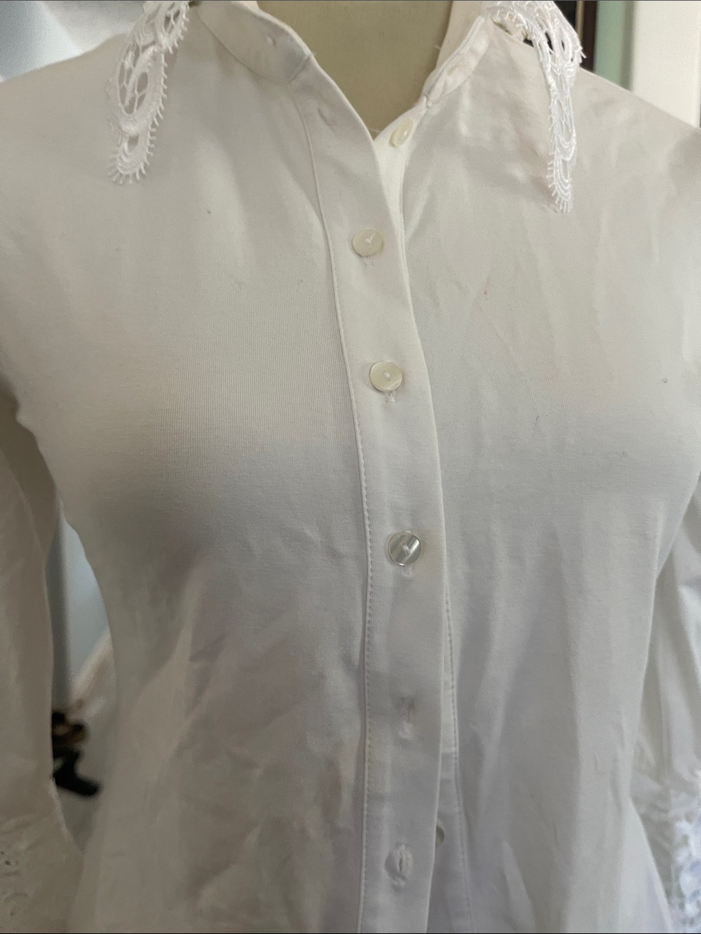 Anne Fontaine White Lace-Collar Button Down Shirt